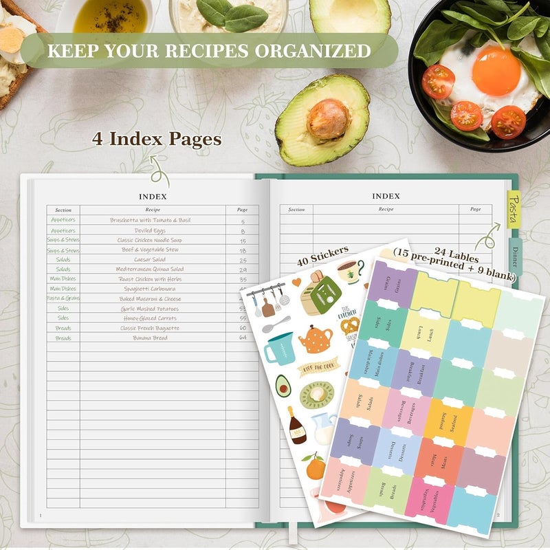 Lanpn B5 Blank Recipe Book Cookbook to Write in Your Own Recipes, Leather Cover Waterproof Empty Cooking Journal for 70 Recipes, Recipe Notebook with Stickers to Organize Your Family Recipes - Image 5